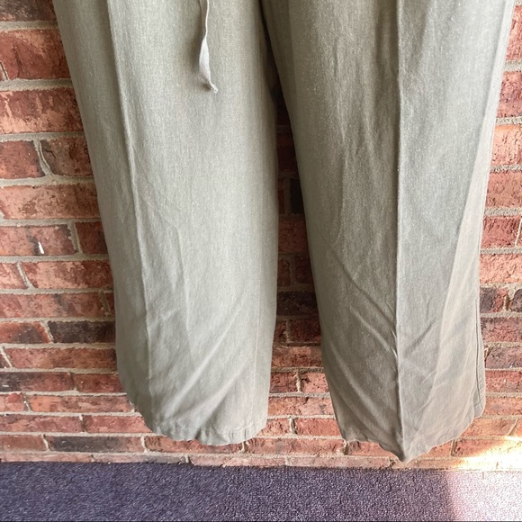 { JUST LIVING } Olive Green Wide Leg Linen Pants - Picture 4 of 8